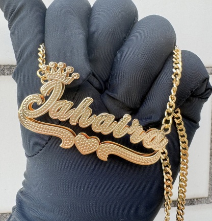 Custom Double Layer Name Necklace with Crown 3D Two Tone Name Pendant