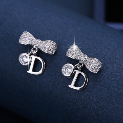 Custom Shiny Bow Letter Stud Earrings