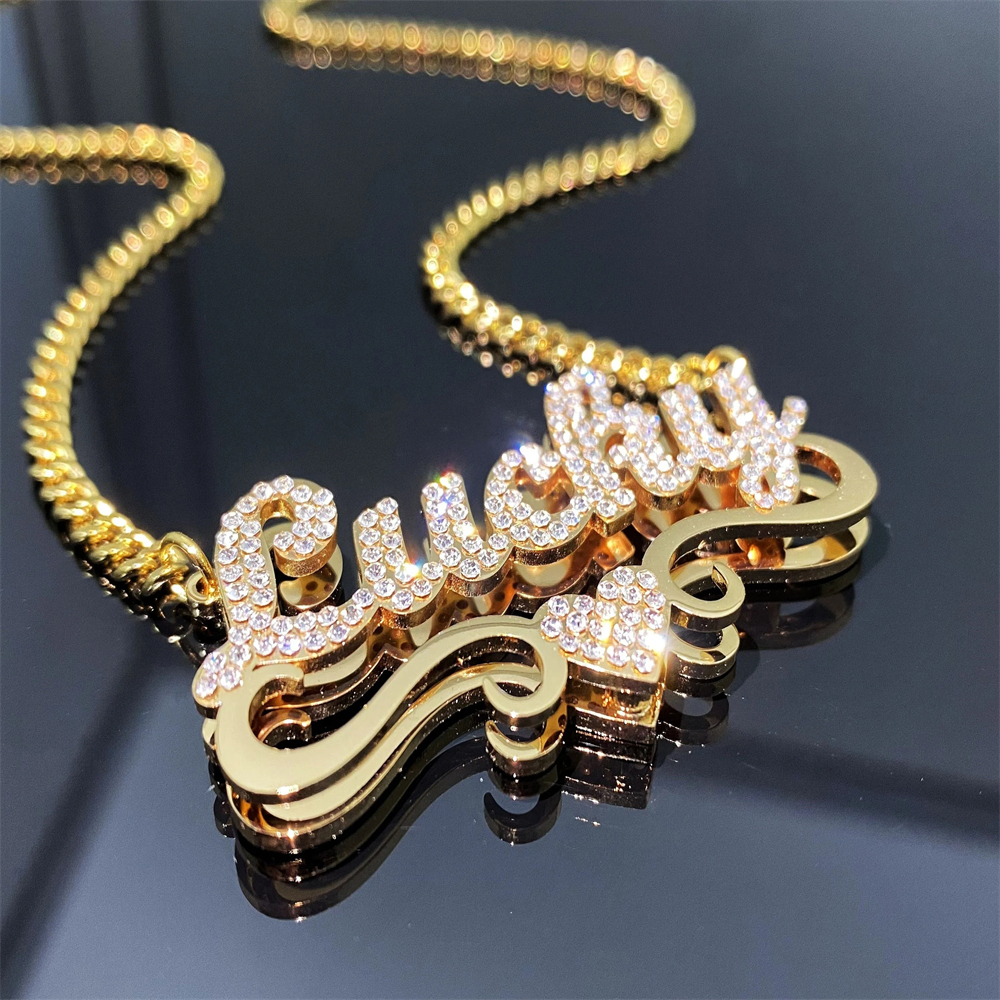 Shiny Necklace Double Layer Diamond Necklace Customized Name Necklace
