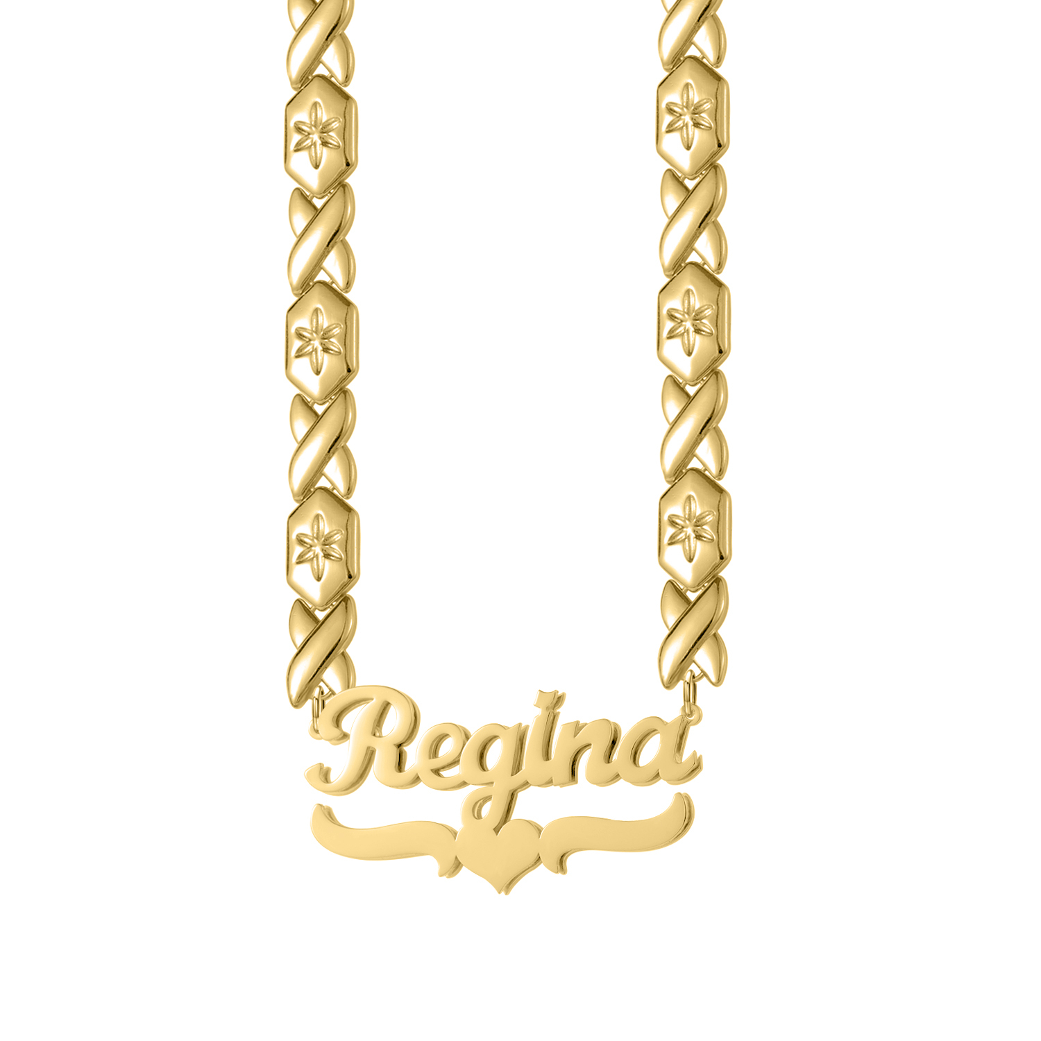 Double Name Necklace With XOXO Chain Personalized Hip Hop Necklace