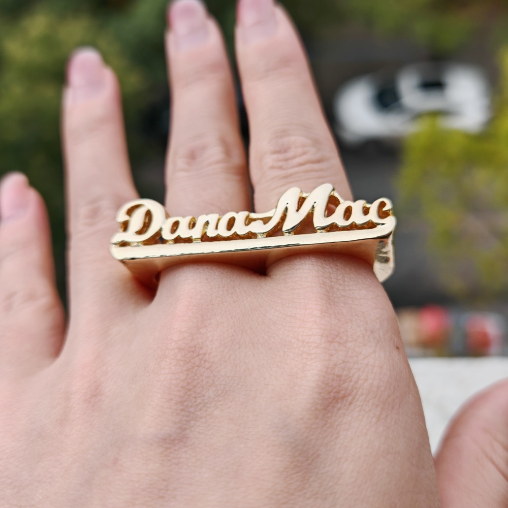 Two Finger Ring Personalized Gold Plated Double Name Ring