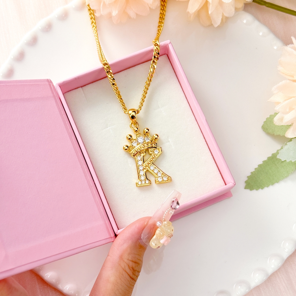 Custom Iced Out Crown A-Z Letter Initial Necklace Hip Hop Style