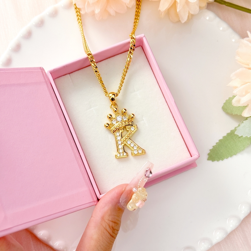 Custom Iced Out Crown A-Z Letter Initial Necklace Hip Hop Style