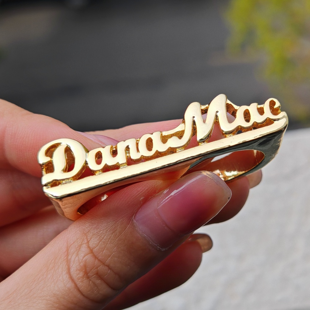 Two Finger Ring Personalized Gold Plated Double Name Ring