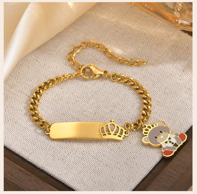 Cuban Chain Bear Pendant Engraved Bracelet