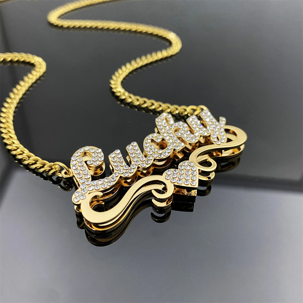 Shiny Necklace Double Layer Diamond Necklace Customized Name Necklace