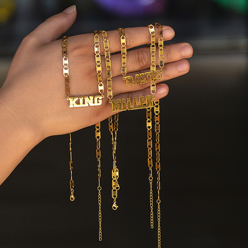 Flat Chain Hollow Letters Necklaces Custom Name Necklace