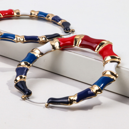 Colorful Big Exaggerated Geometric Big Round Circle Bamboo Hoop Earrings