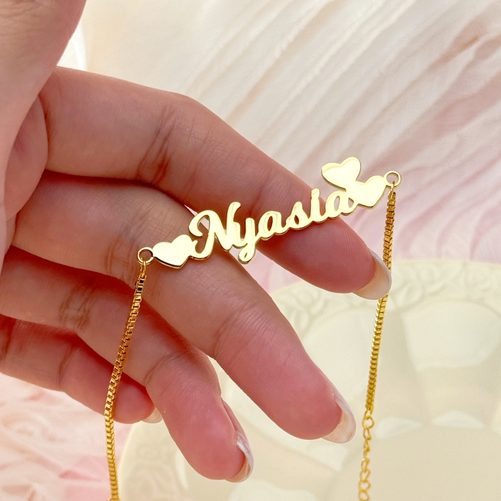 Custom Heart Name Necklace and Bracelet Jewelry Set Kids Set Box Chain