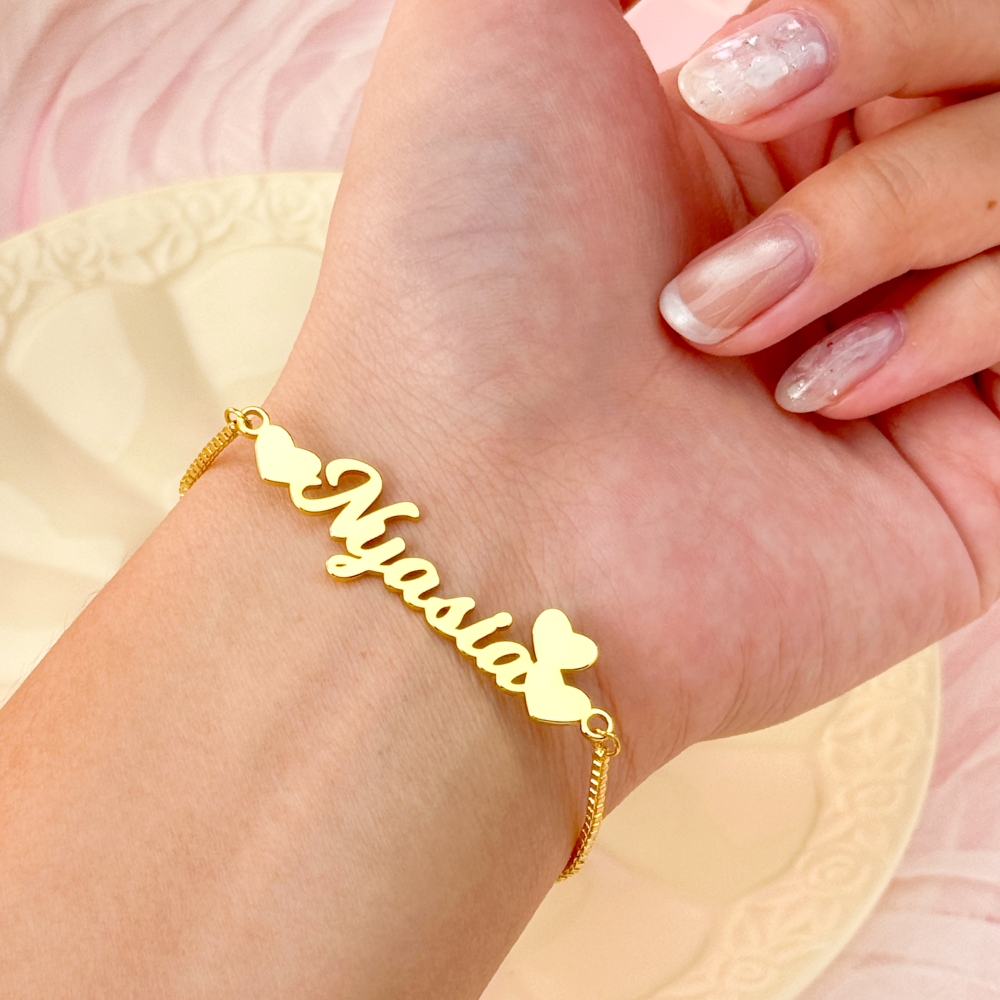 Custom Heart Name Necklace and Bracelet Jewelry Set Kids Set Box Chain
