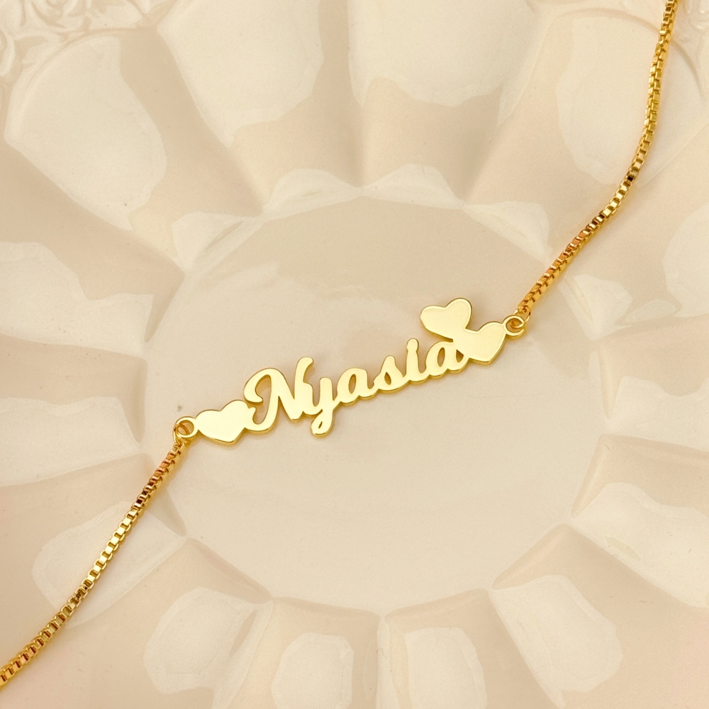 Custom Heart Name Necklace and Bracelet Jewelry Set Kids Set Box Chain