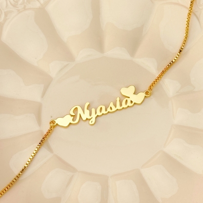 Custom Heart Name Necklace and Bracelet Jewelry Set Kids Set Box Chain