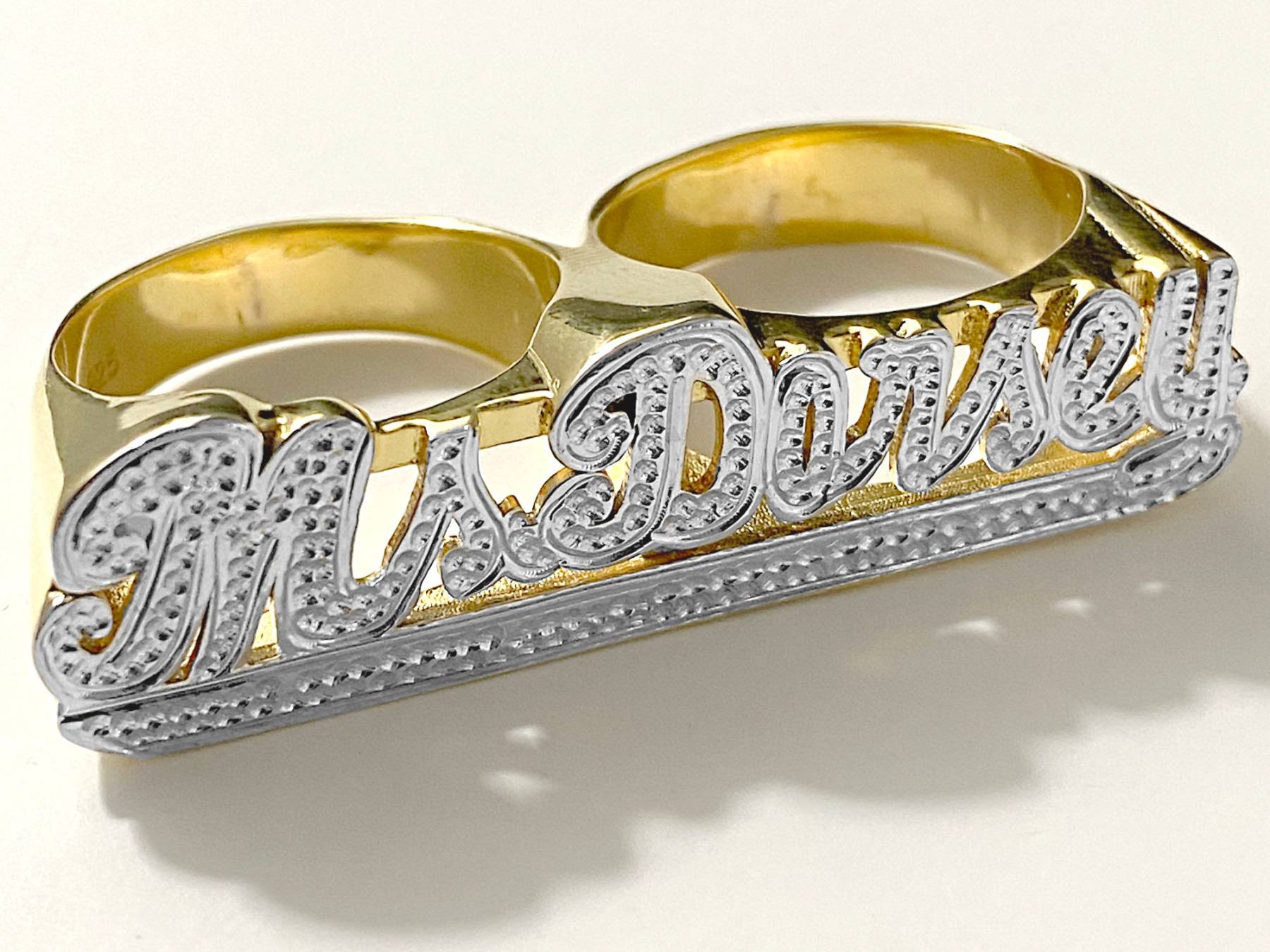 Two Finger Ring Personalized Gold Plated Name Ring