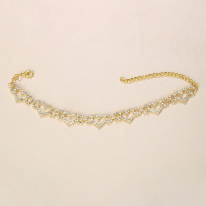 Hollow Out Rhinestone Heart Love Anklet For Women