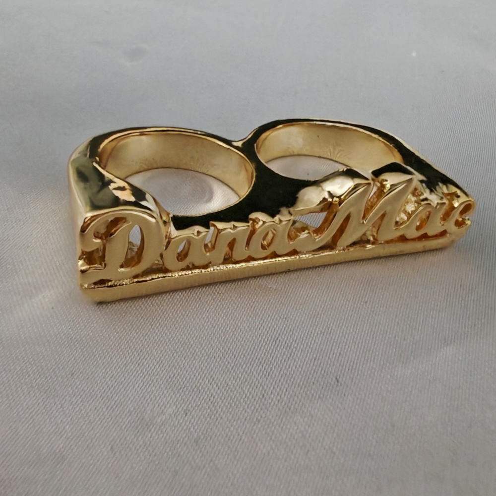 Two Finger Ring Personalized Gold Plated Double Name Ring