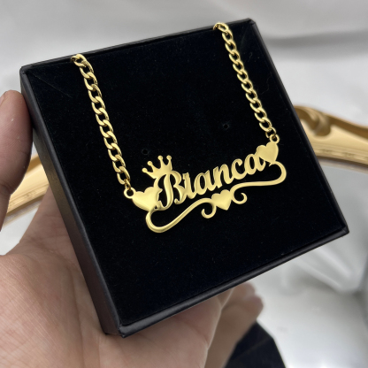 Custom Name Necklace with Heart Crown Personalized Cuban Chain Necklace For Girl