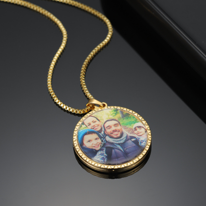 Round Picture Pendant Box Chain Custom Photo Necklace