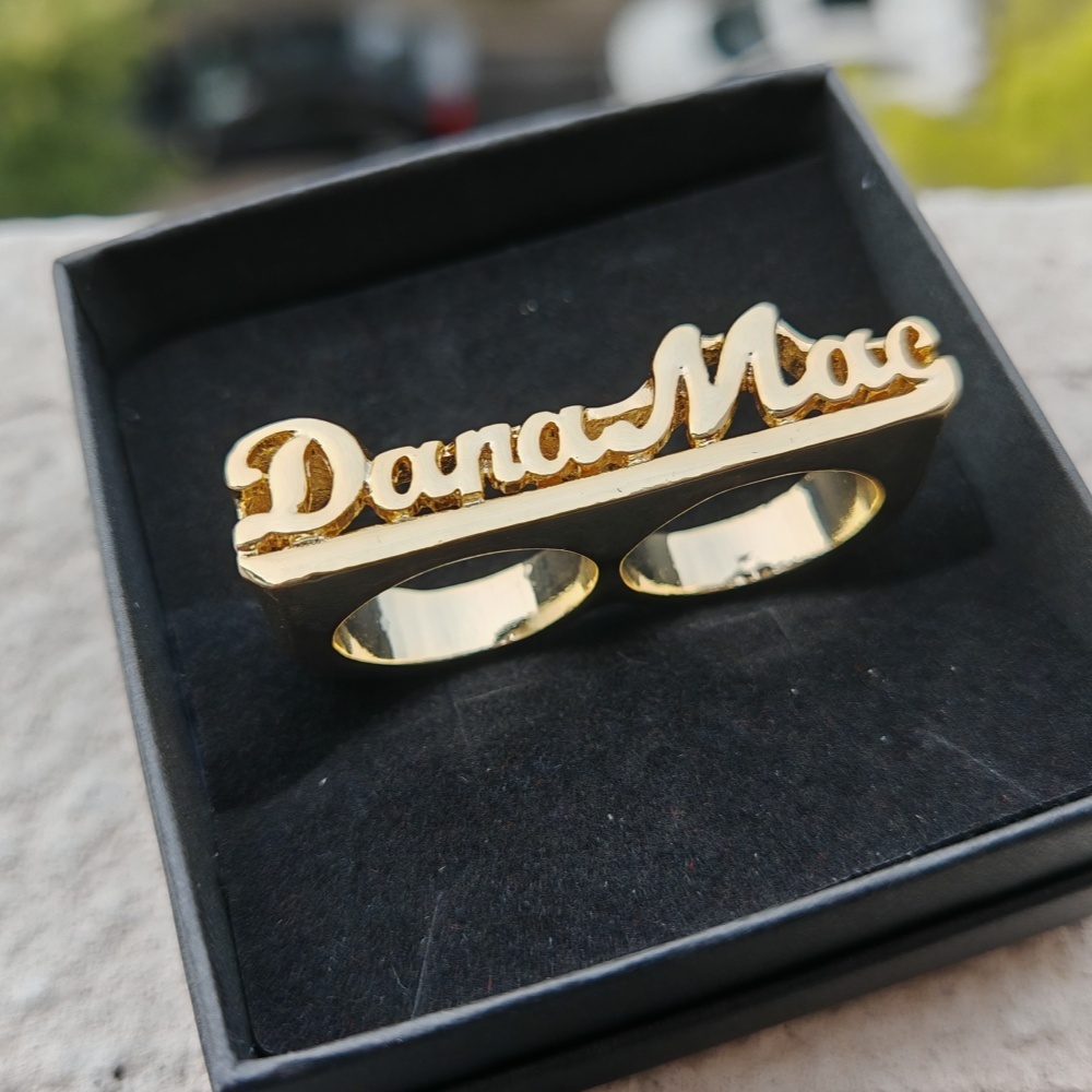 Two Finger Ring Personalized Gold Plated Double Name Ring