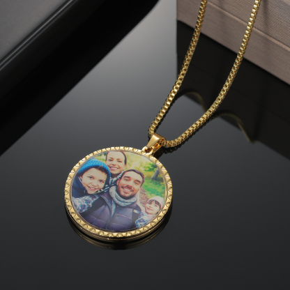 Round Picture Pendant Box Chain Custom Photo Necklace