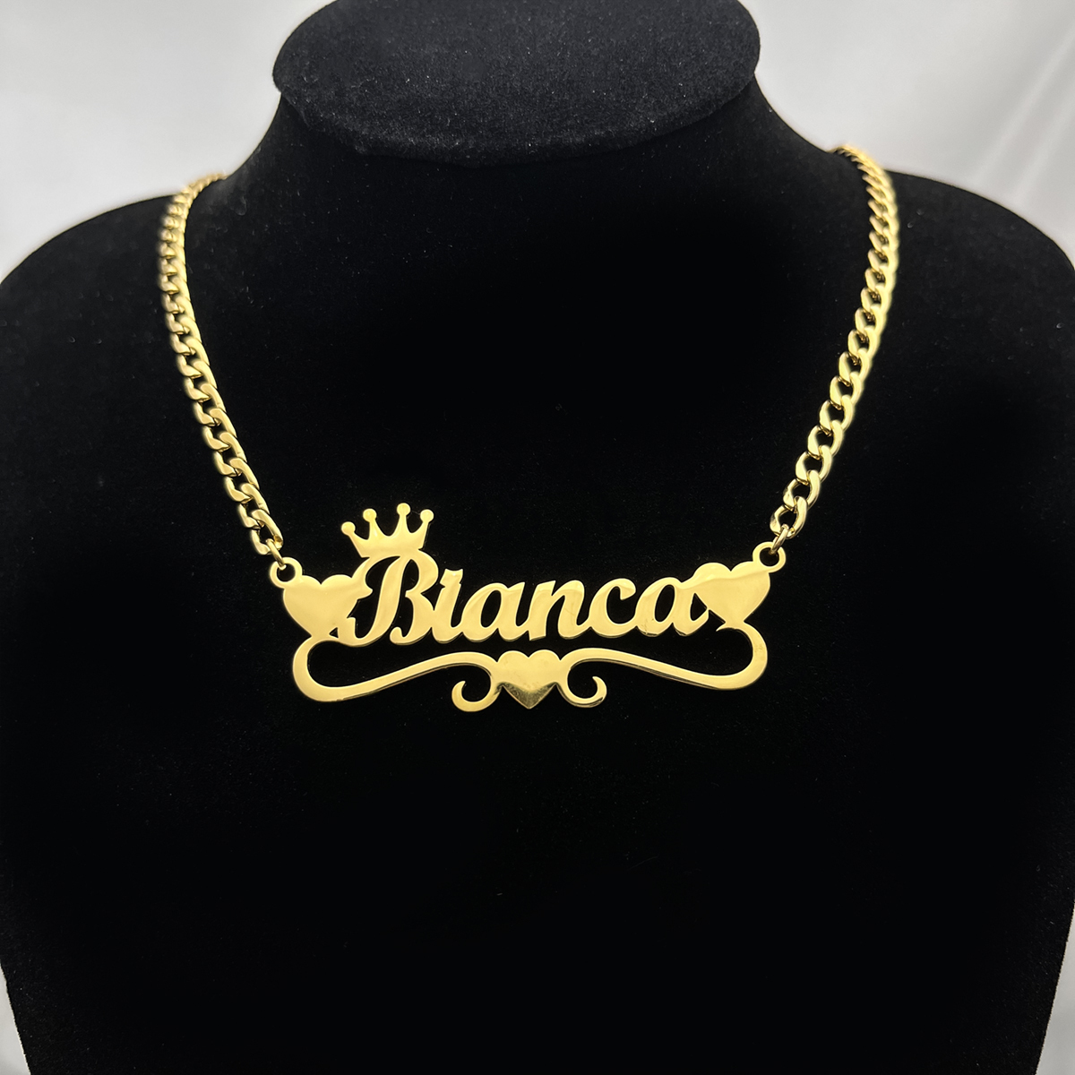 Custom Name Necklace with Heart Crown Personalized Cuban Chain Necklace For Girl