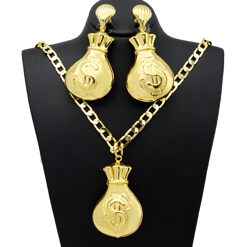 Dollor Lucky Money Bag Pendant Necklace And Earrings