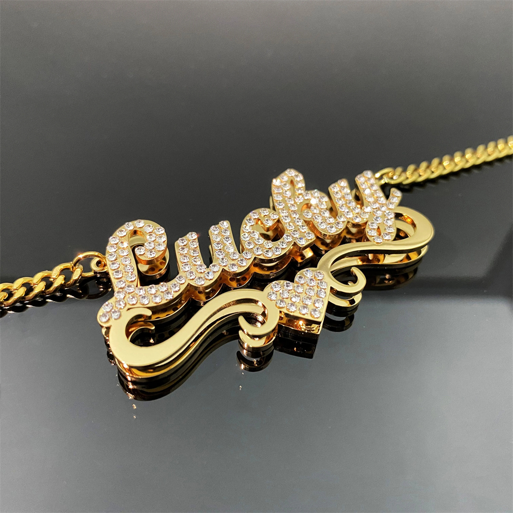 Shiny Necklace Double Layer Diamond Necklace Customized Name Necklace