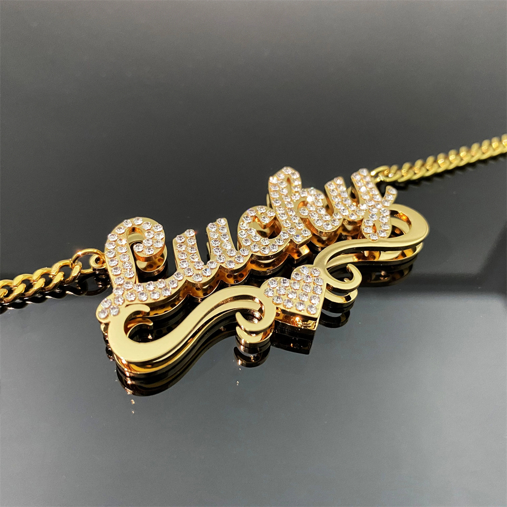Shiny Necklace Double Layer Diamond Necklace Customized Name Necklace