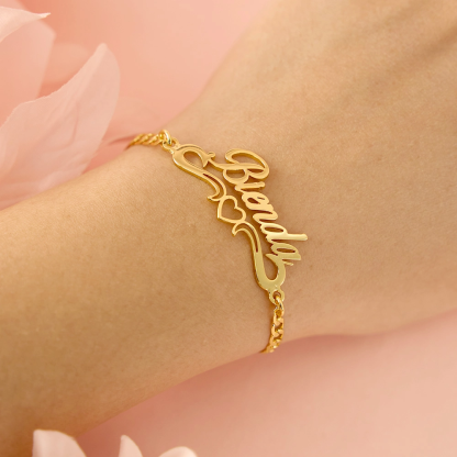 Personalized Heart Nameplate Necklace Bracelet and Bamboo Earrigs Jewelry Set