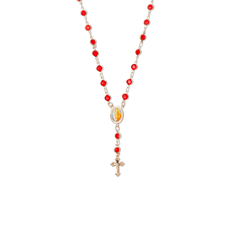 The Red Stone Rosary Necklace Cross Jewelry