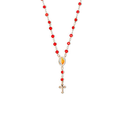 The Red Stone Rosary Necklace Cross Jewelry