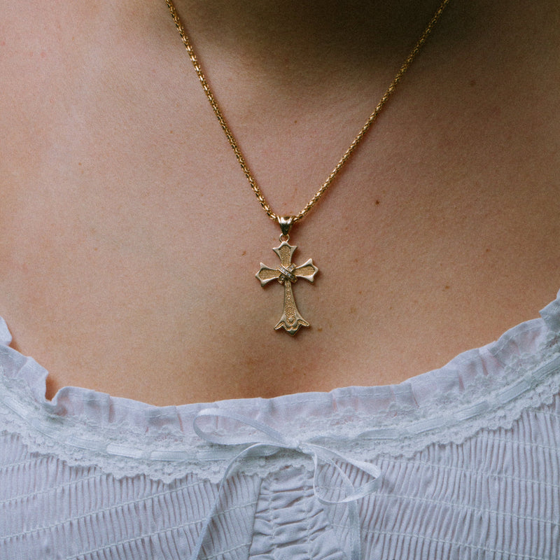 Cross Necklace Box Chain Gold Plated Necklace
