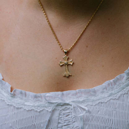 Cross Necklace Box Chain Gold Plated Necklace