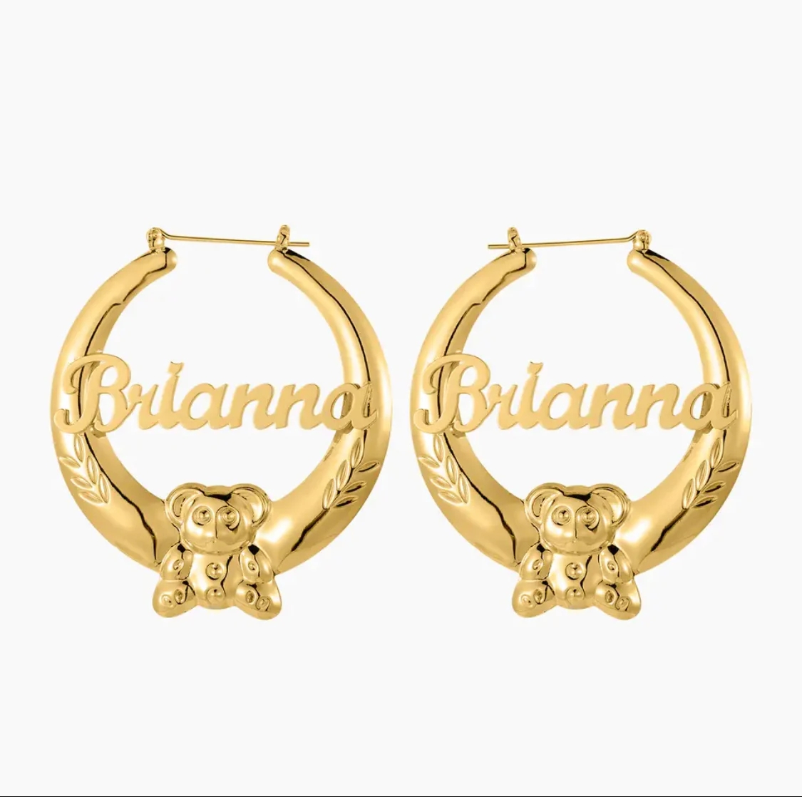 Teddy Nameplate Hoop Earrings Personalised Custom Name Earrings 