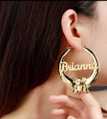 Teddy Nameplate Hoop Earrings Personalised Custom Name Earrings 