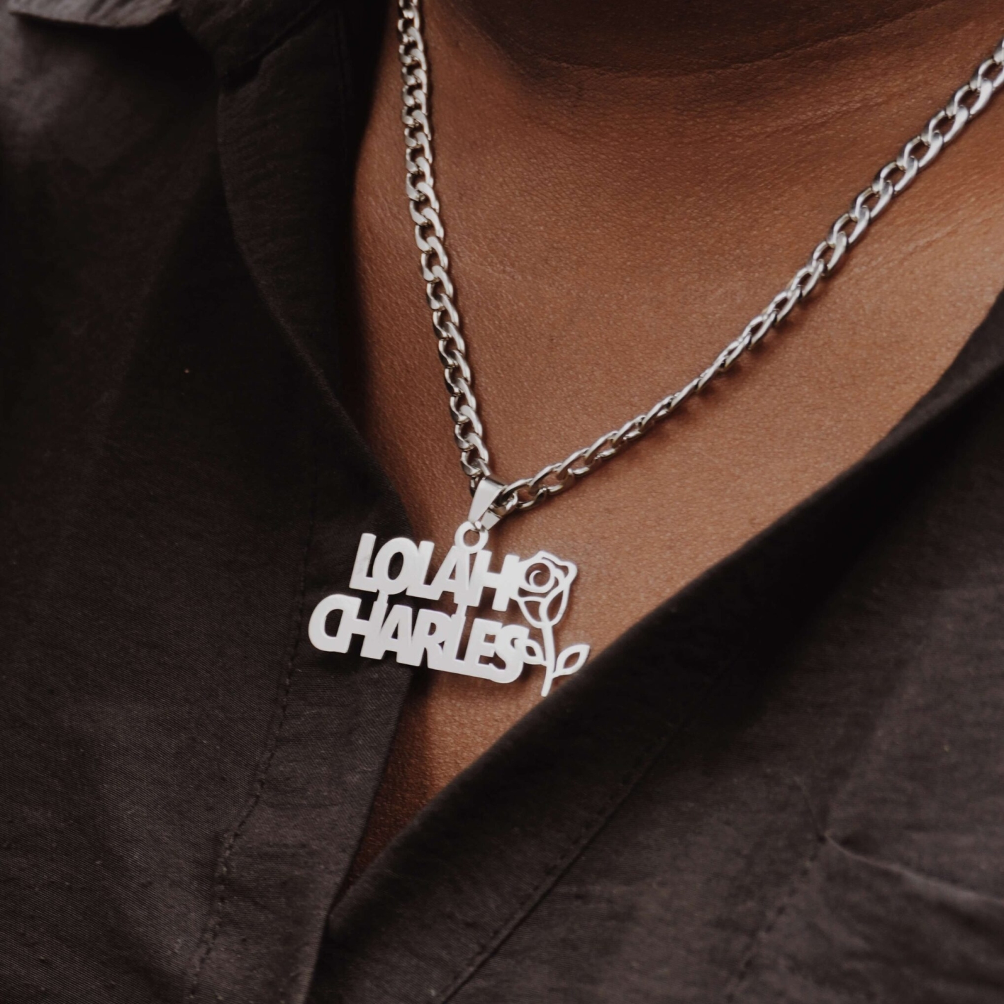 Cuban Link Chain Personalized Custom Two Names Necklace With Flower