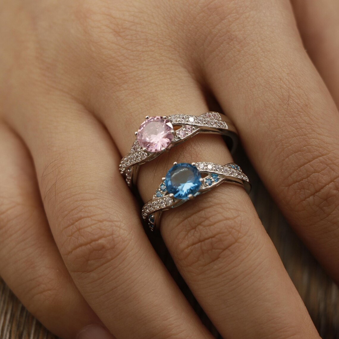 Personalized Birthstone Twist Engraving Promise Ring