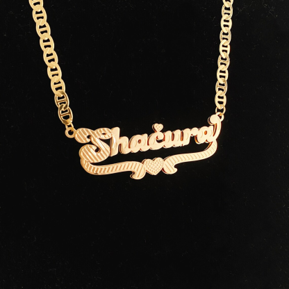 Mariner Chain Double Plate Custom 3D Heart Name Necklace