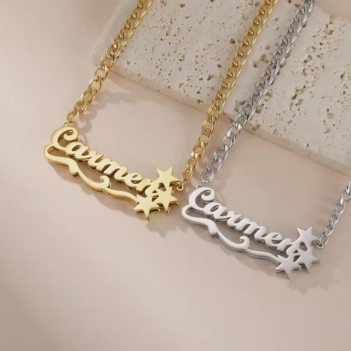 Double Layer Personalized Custom Name Necklace with Stars