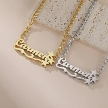 Double Layer Personalized Custom Name Necklace with Stars