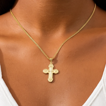 Gold Plated Vintage Style Cross Pendant Necklace