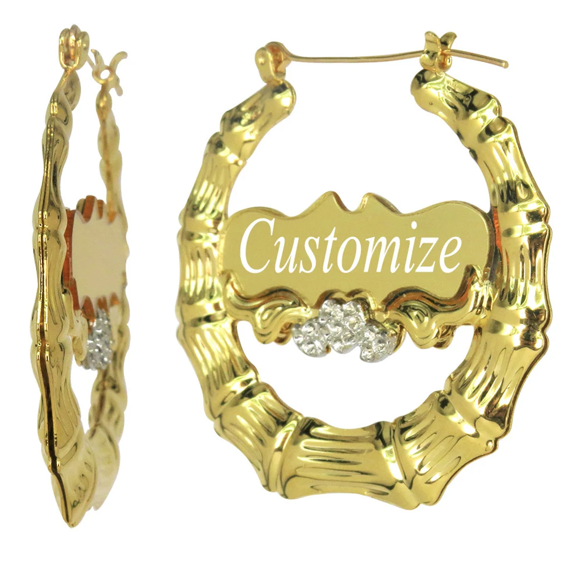 Personalized Sparkling Bamboo Name Earrings