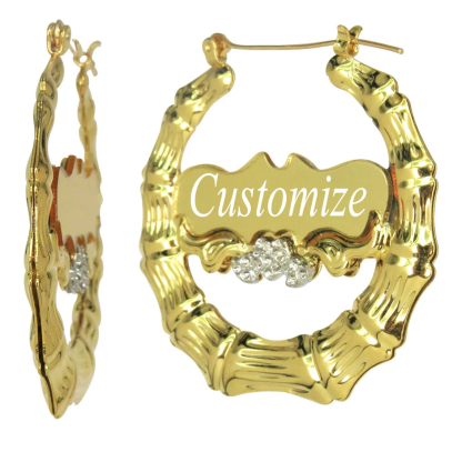 Personalized Sparkling Bamboo Name Earrings