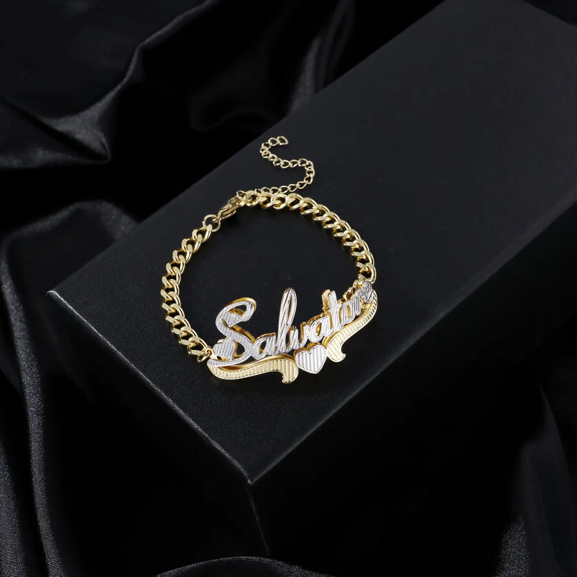 Double Layer Two Tone Heart Name Custom Bracelet