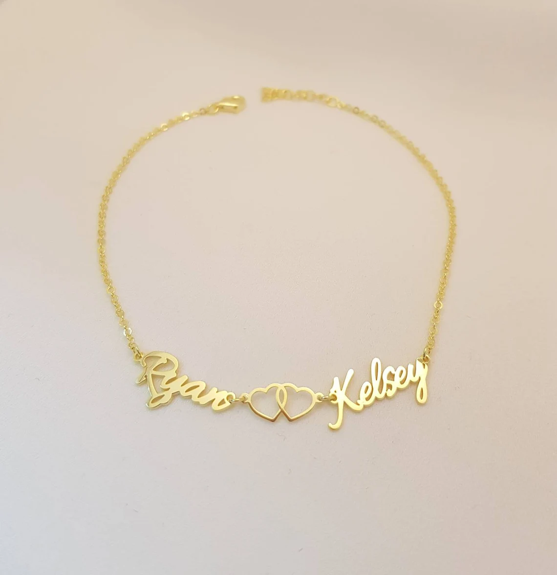 Customized Two Hearts Couple Names Bracelet