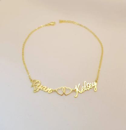 Customized Two Hearts Couple Names Bracelet