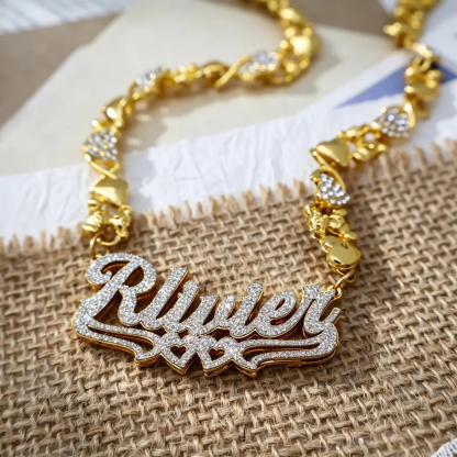 Xoxo Heart Chain Custom Shiny Double Heart Name Necklace