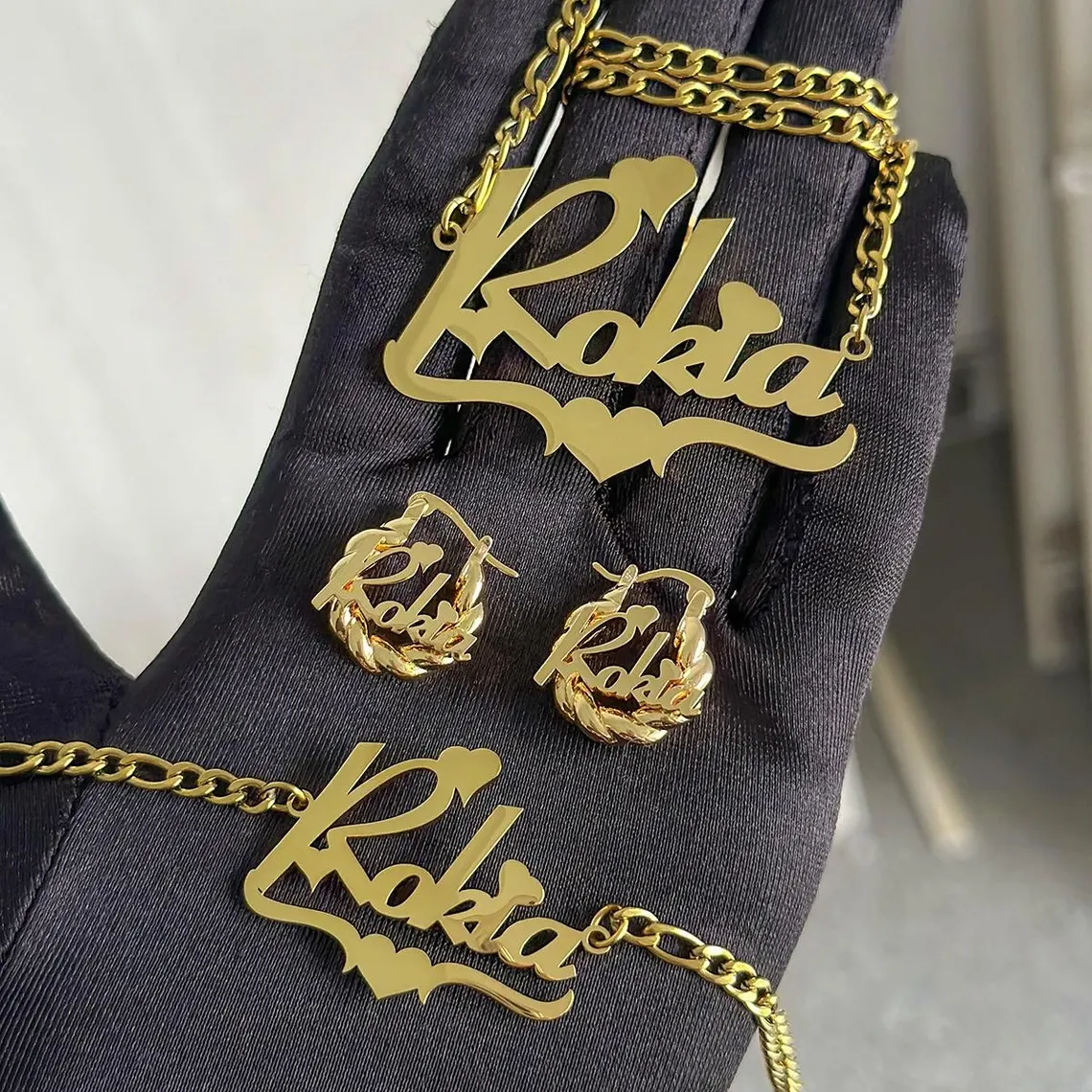 Personalized Colorful Acrylic Jewelry Set Custom Name Necklace and Bamboo Earrings