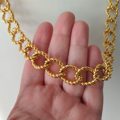 Vintage Style Gold Plated Twisted Curb Link Chain Necklace