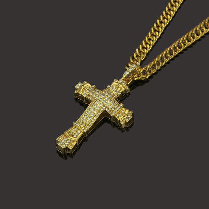 Vintage Zirconia Cross Pendant Necklace For Men Stainless Steel