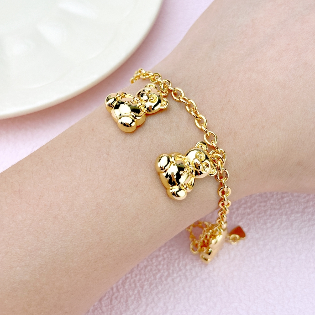 Kids Gold Plated Teddy Bear Pendant Bracelet